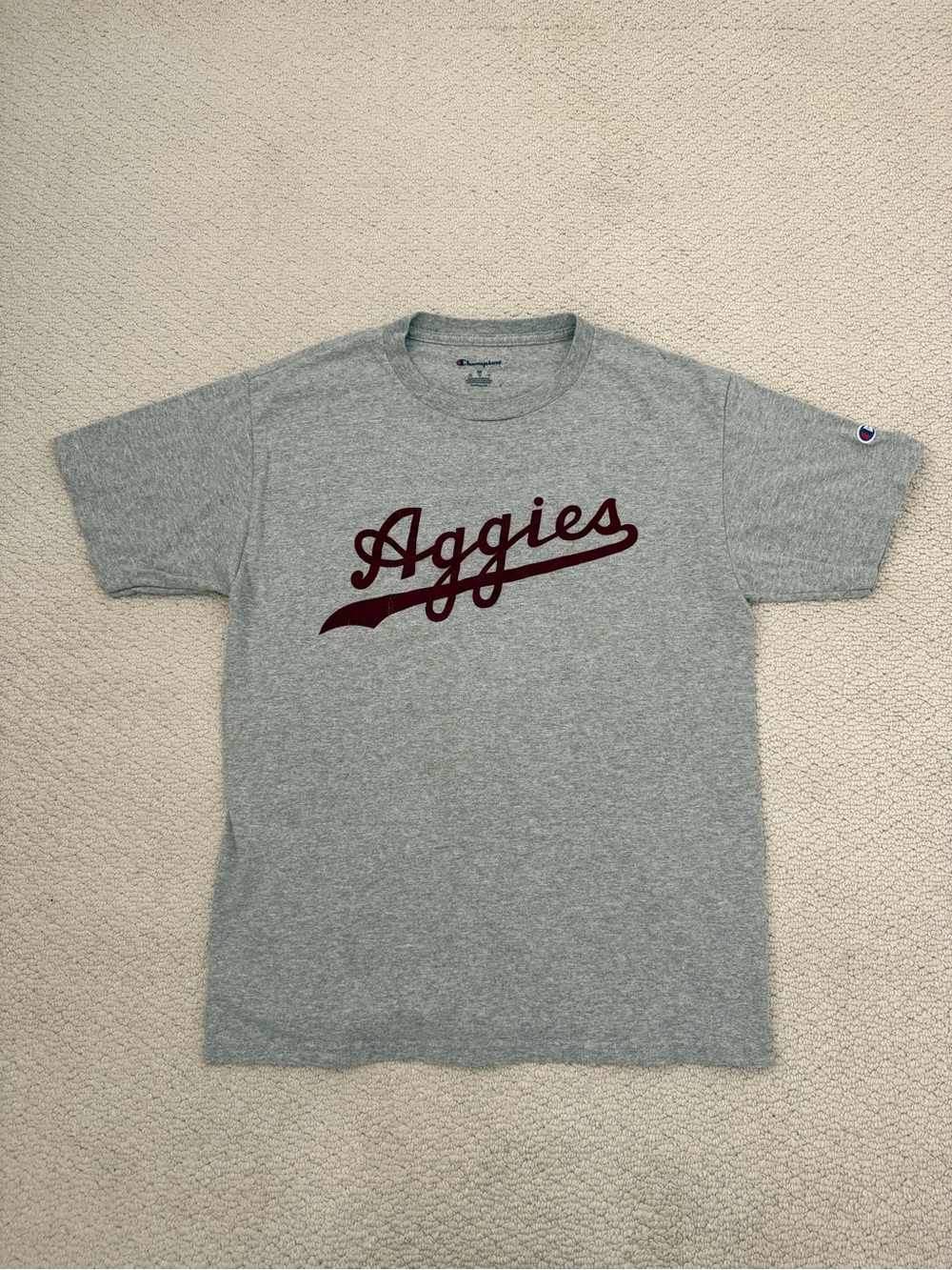 Champion Gray Tee with Maroon Aggies Script